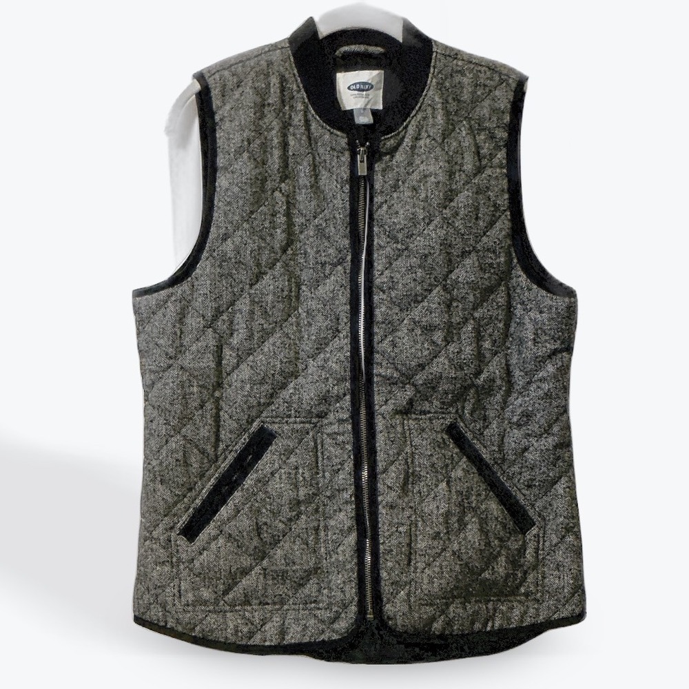 Old Navy Quilted‎ Vest Herringbone Pattern Full Zip Pockets Women, Medium